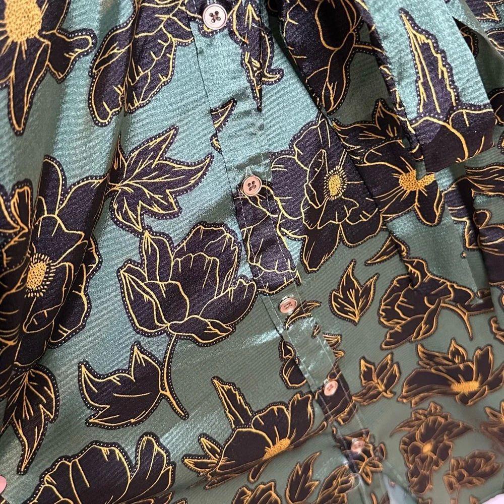 Who What Wear Green Floral Shirt Dress - Picture 3 of 9